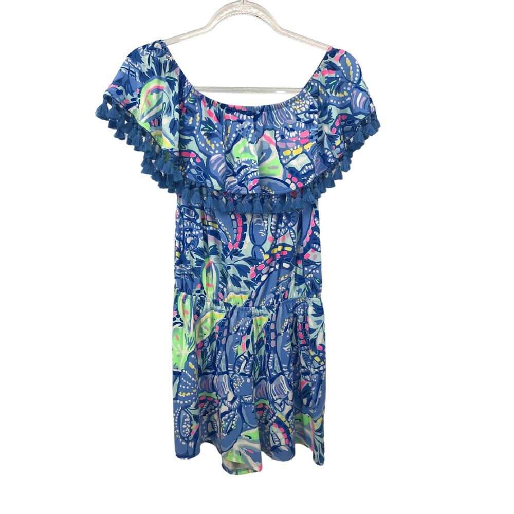Lilly Pulitzer Blue Print Knit Off The Shoulder Romper XS